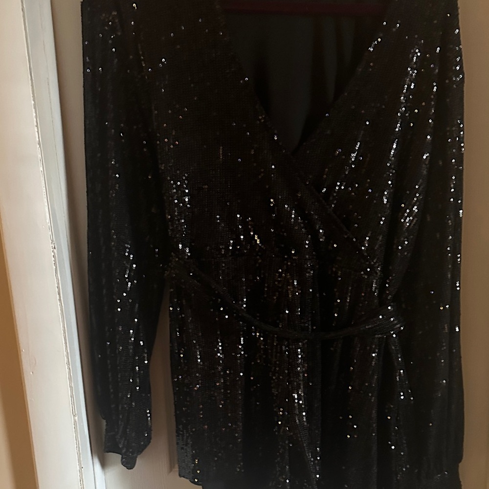 Chic Black Sequin Wrap Jumpsuit - image 4